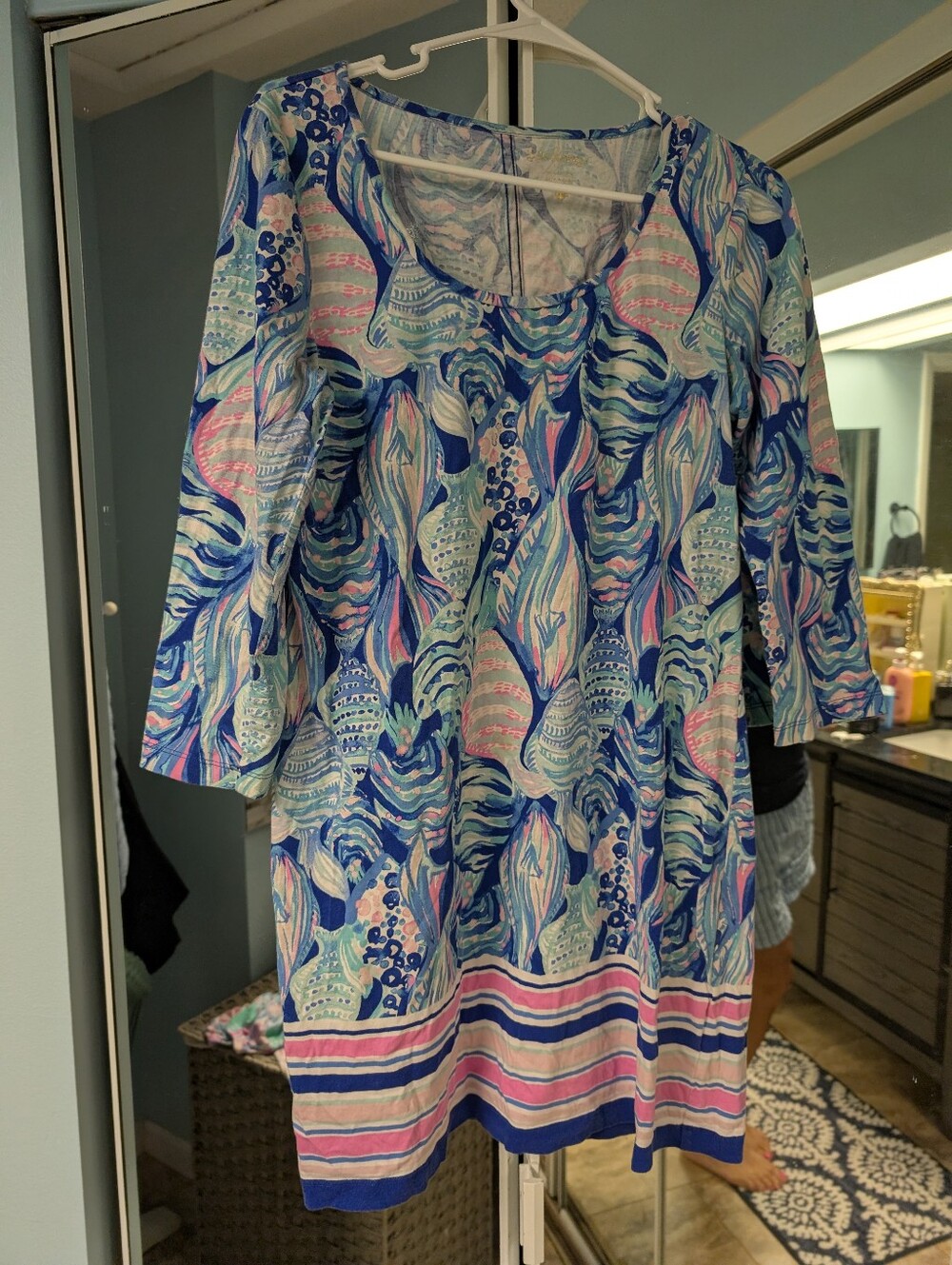 LillyPulirizer Women’s Scoop Neck Costal Tunic Dress in Blue and Pink